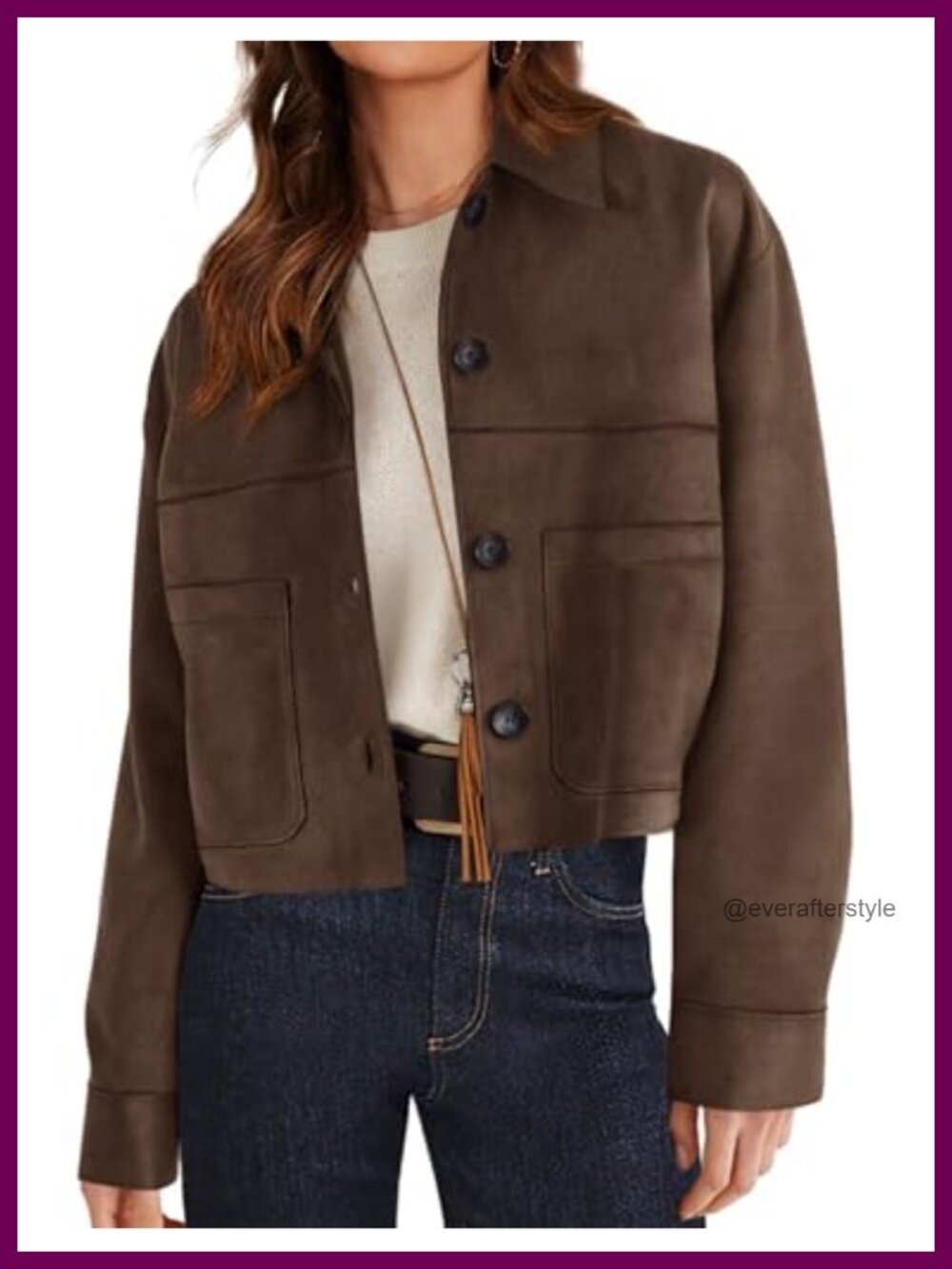 Faux Suede Cropped Shacket Lightweight Casual Jacket